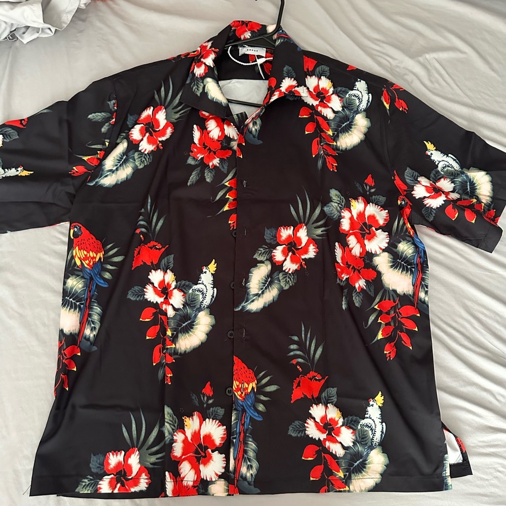 Rhude Short sleeve rayon shirt.
